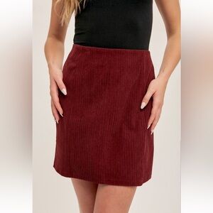 Corduroy Mini Skirt|Burgundy